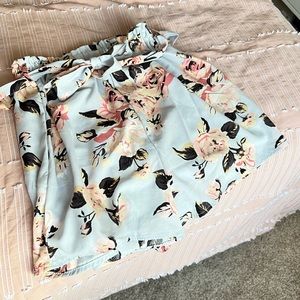 Blue pink floral shorts
